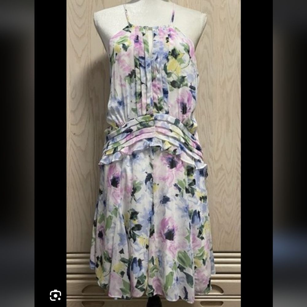 Tahari ALS Floral Chiffon Halter Dress, Size 8 , NWT